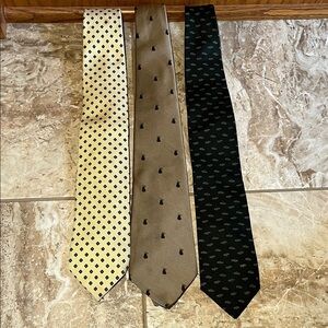 Earth Tones Vintage Men's Tie Bundle- Butter Yellow Pear Print & Charcoal Black